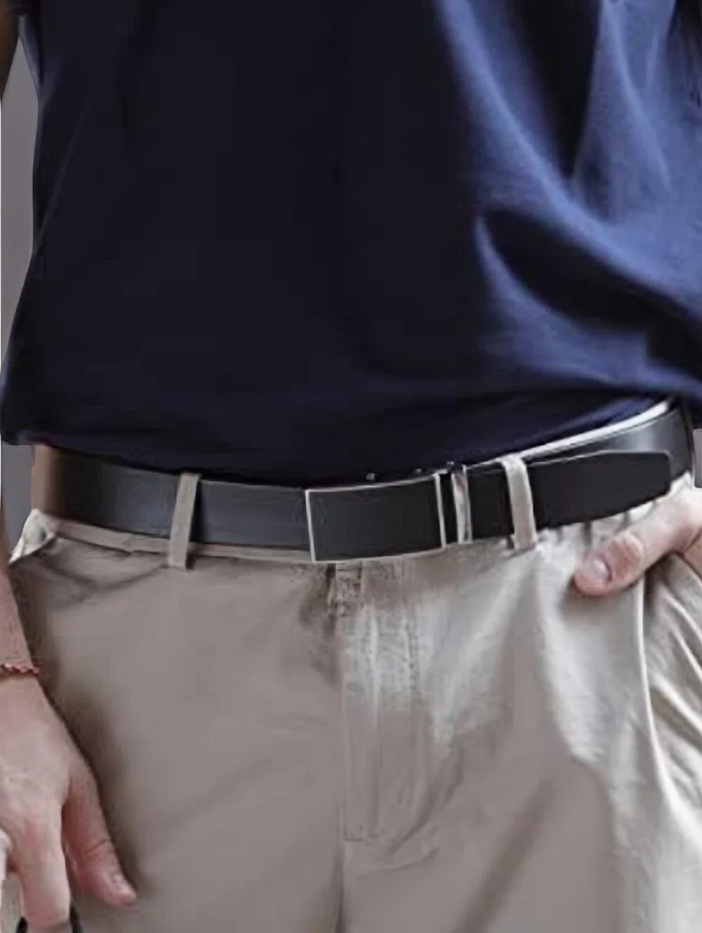 Men's Black Bonded Leather Ratchet Belt Silver Slide Buckle Adjustable 34-36